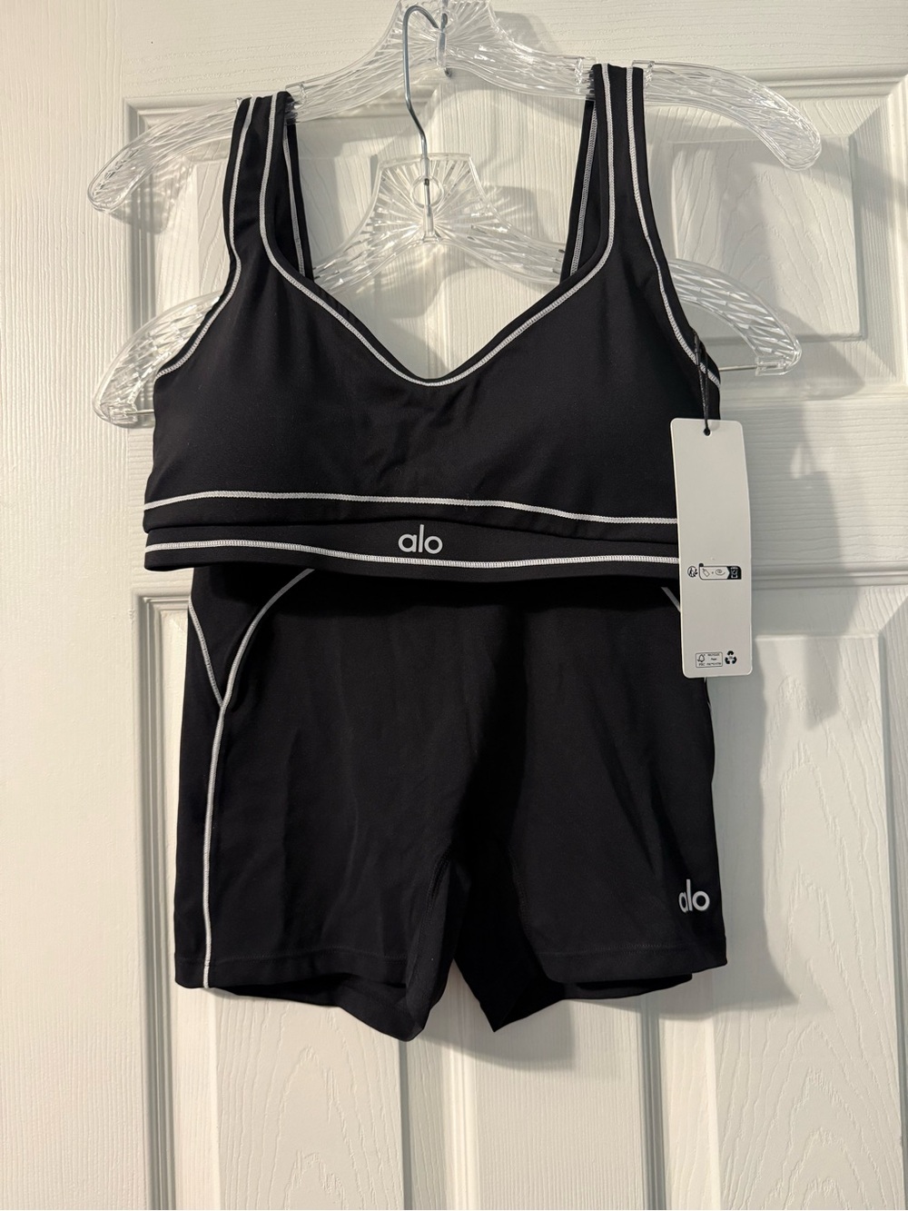 ALO Yoga Black Sports Tankini with White Piping